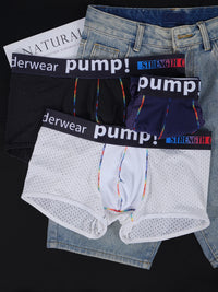 Men's PUMP! Mesh Boxer Briefs U Convex Pouch Rainbow Stitching Elastic Waistband Breathable Quick Dry Underwear