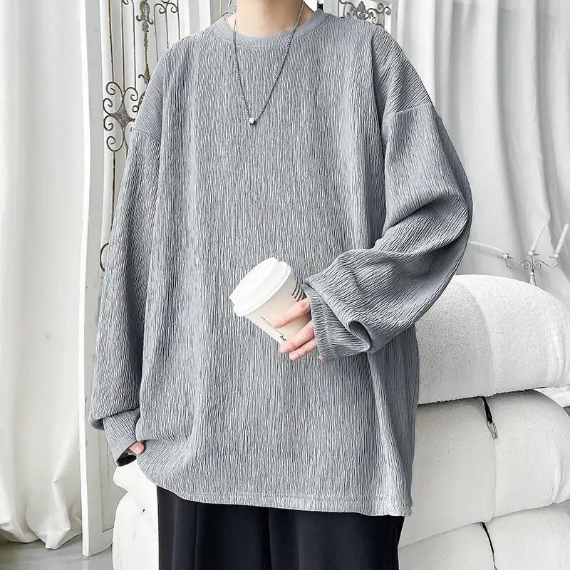 Men's Trendy Casual Long Sleeve T-Shirt High Street Loose Fit Comfortable Wear Modern Minimalist Style Everyday Essential