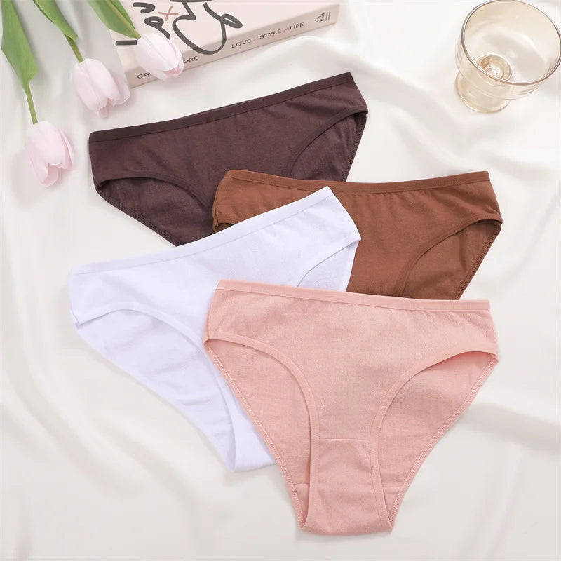 3PCS/Set Cotton Panties Women's Briefs Jacquard Design Solid Color Underpants S-XL