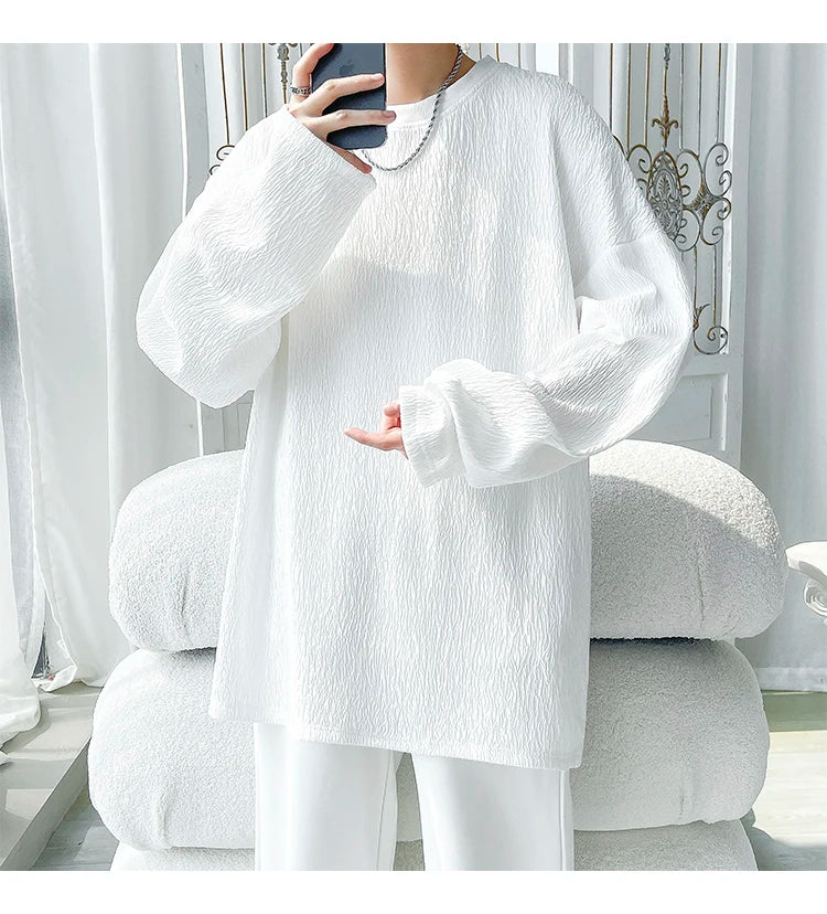 Men's Trendy Casual Long Sleeve T-Shirt High Street Loose Fit Comfortable Wear Modern Minimalist Style Everyday Essential