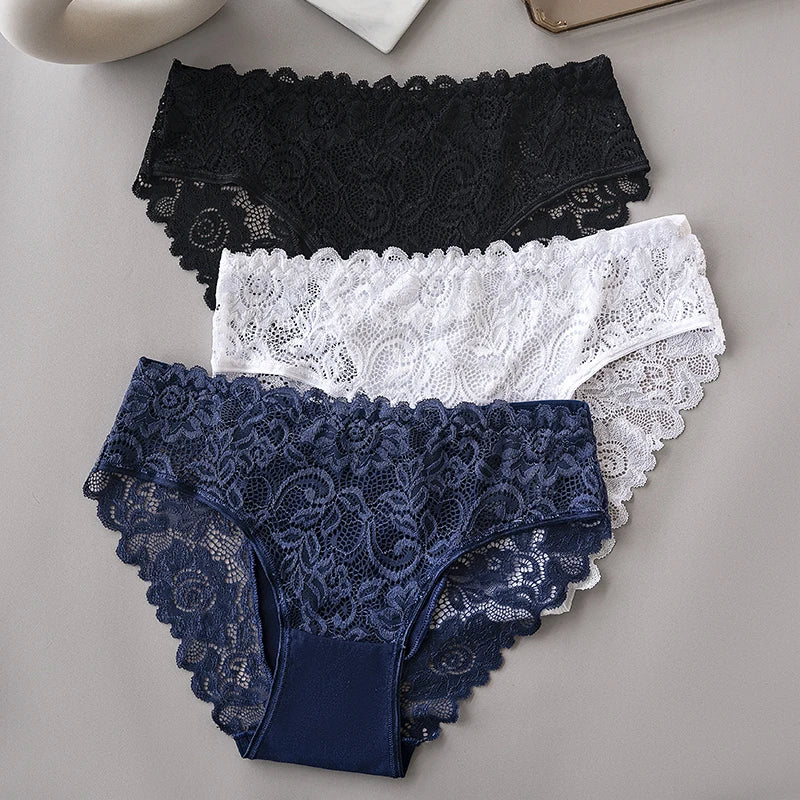 3PCS/Set Luxury Floral Embroidery Lace Panties Women's Briefs Breathable Underwear