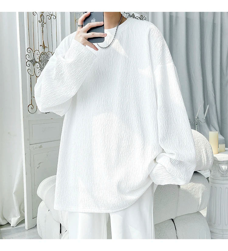 Men's Trendy Casual Long Sleeve T-Shirt High Street Loose Fit Comfortable Wear Modern Minimalist Style Everyday Essential