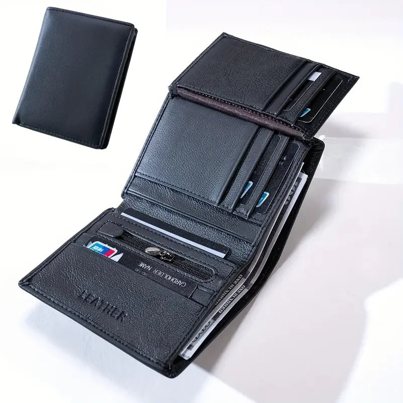 Men's Wallet Genuine Leather Wallets For Men Coin Purse Vintage Vertical Short Credit Card Holder Money Bag Men's RFID Wallet