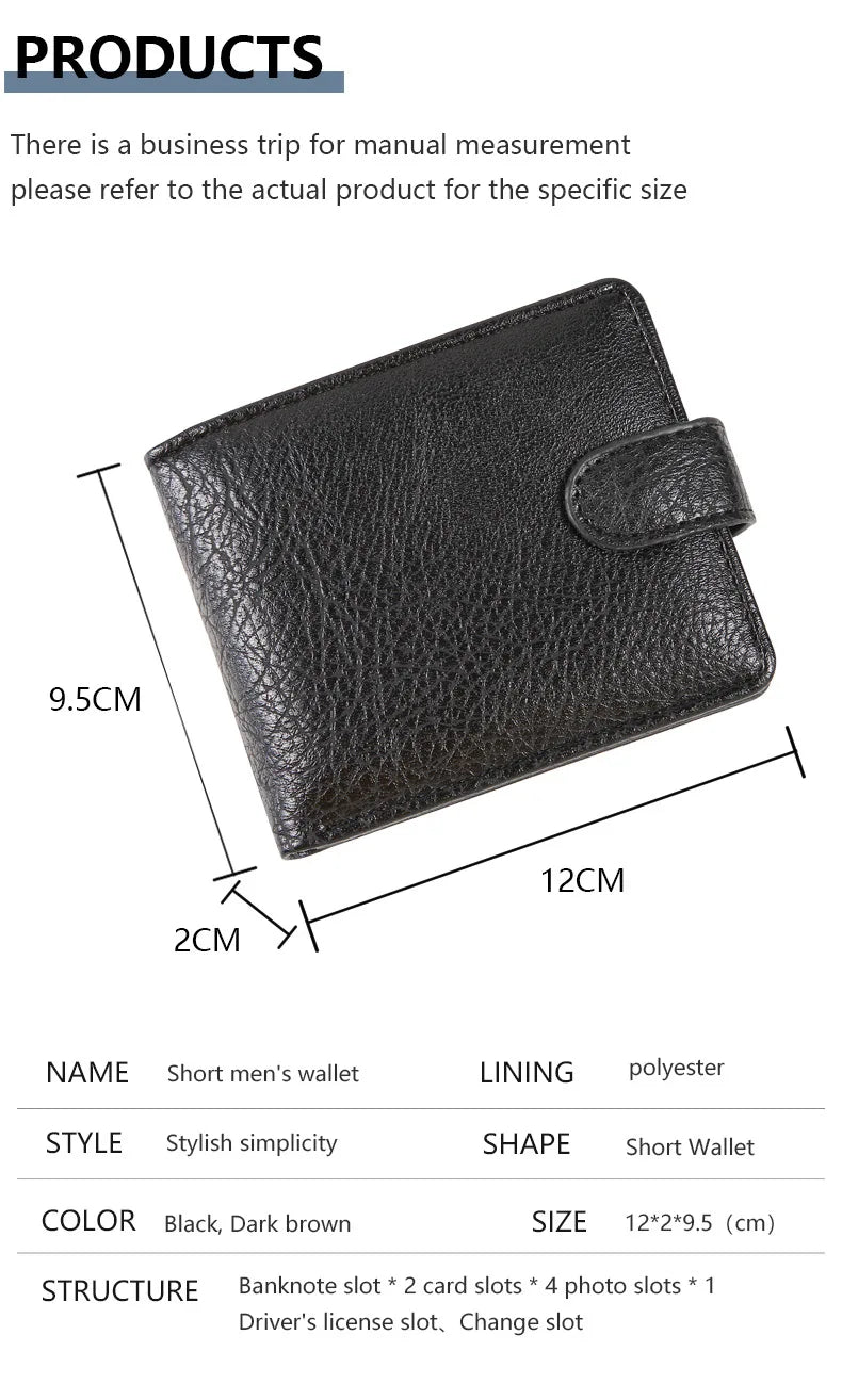 Vintage Wallet for Men Leather Short Hasp Man Wallets Casual Durable Coin Pouch Male Slim Photo ID Card Holders Purse Money Clip