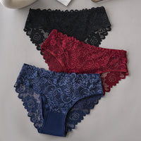 3PCS/Set Luxury Floral Embroidery Lace Panties Women's Briefs Breathable Underwear