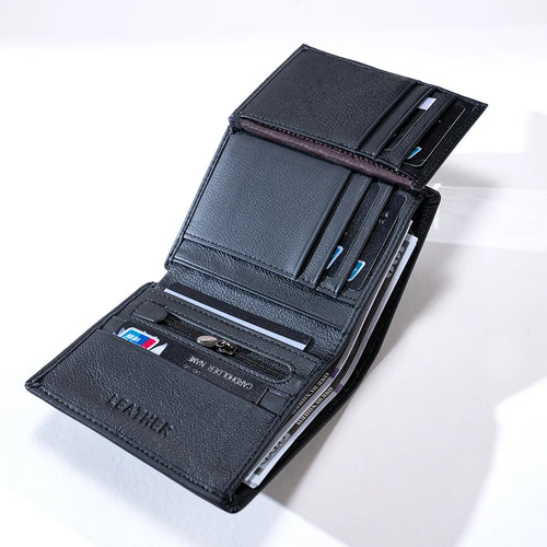 Men's Wallet Genuine Leather Wallets For Men Coin Purse Vintage Vertical Short Credit Card Holder Money Bag Men's RFID Wallet