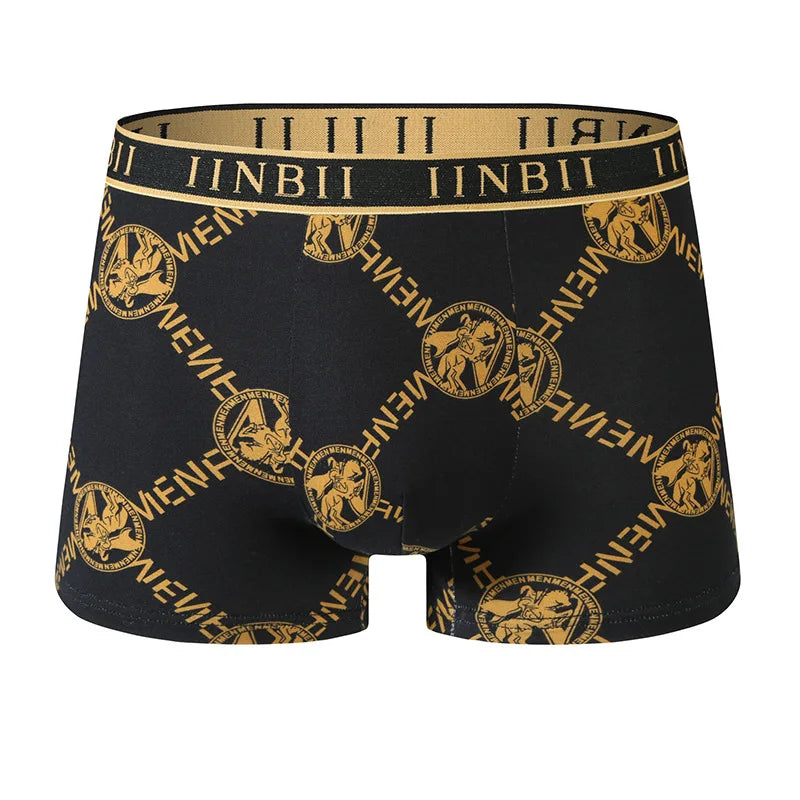 5 Pieces of Men's Boxer Briefs, Black Gold Random Soft, Breathable, Comfortable Skin-friendly Four Seasons Hot Men's Underwear