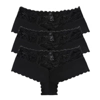 Women's 3-Piece Leopard Lace Panties Underwear Solid Color Knickers Set