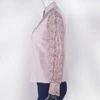 Women Elegant Embroidery Lace Blouse Shirt 2021 Spring Casual Long Sleeve Stand Collar Tops Office Lady Solid Color Blouse