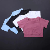 Trendy Women's Fitness Crop Top - Fitted Breathable Short Sleeve, Quick-Dry Yoga Running Shirt, Summer Workout Sports Tee