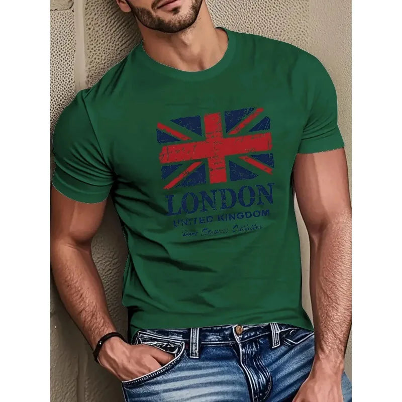 Men's pure cotton T-shirt trendy retro pattern print embellishment T-shirt casual street decoration T-shirt