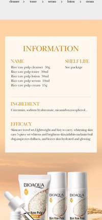 Rice Puree Skin Care Set & Soap Whitening Brighten Hydrating Moisturize Facial Cleanser+Toner+Essence+Lotion+Cream Skincare