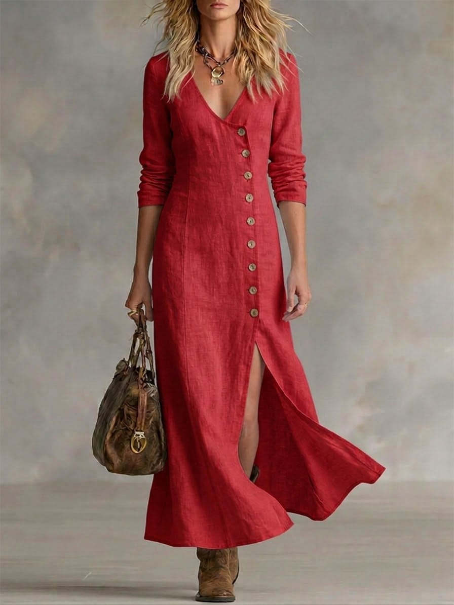 2026 New Spring Summer Fashionable Casual Cotton Linen Long Sleeve Button Front Women S Dress